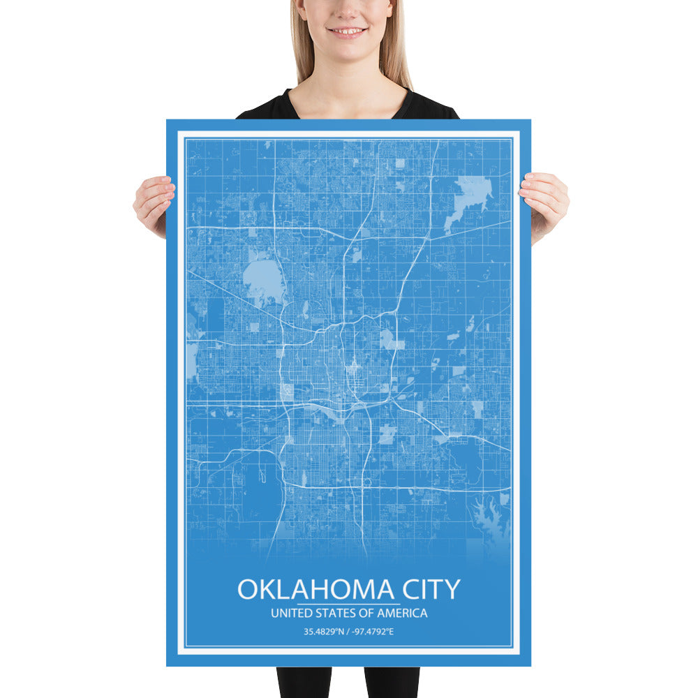 Oklahoma City Blue and White Paper Map