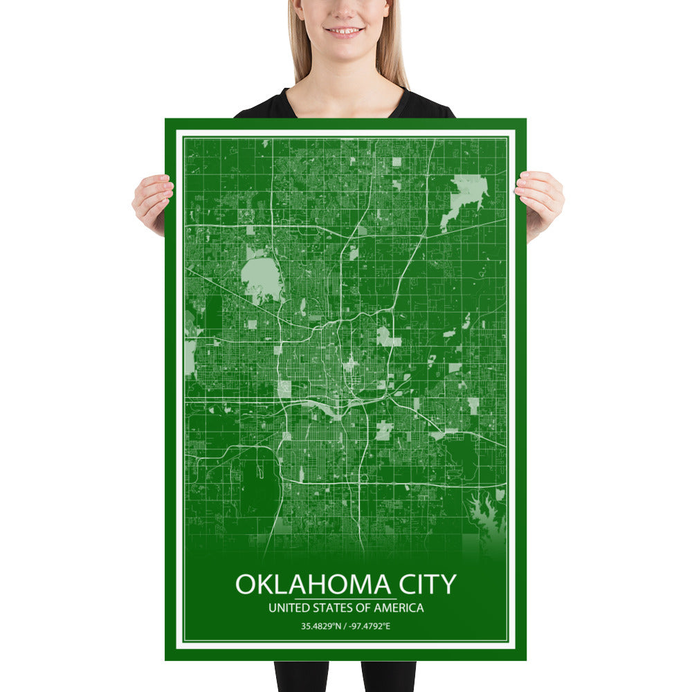 Oklahoma City Green and White Paper Map