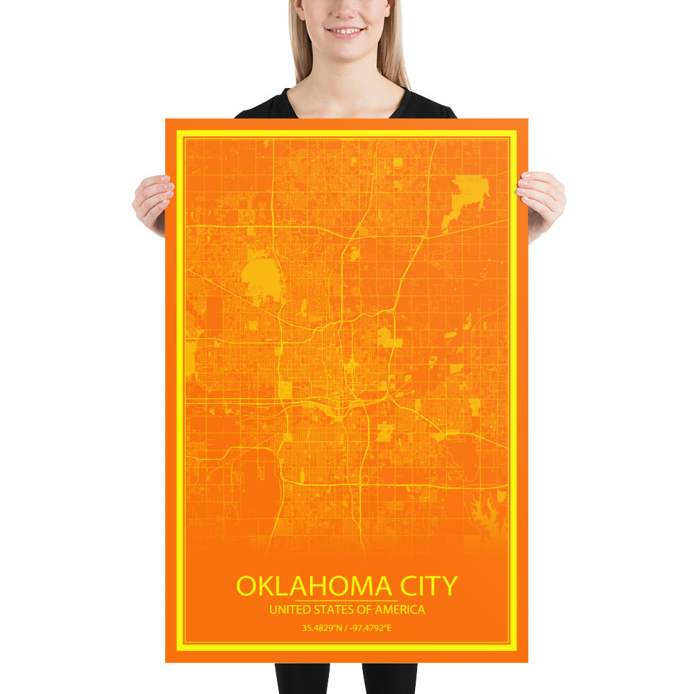 Oklahoma City Orange and Yellow Paper Map