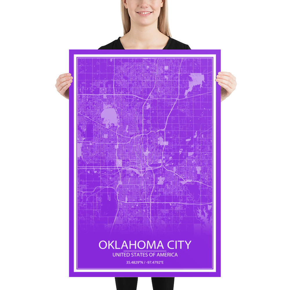 Oklahoma City Purple and White Paper Map