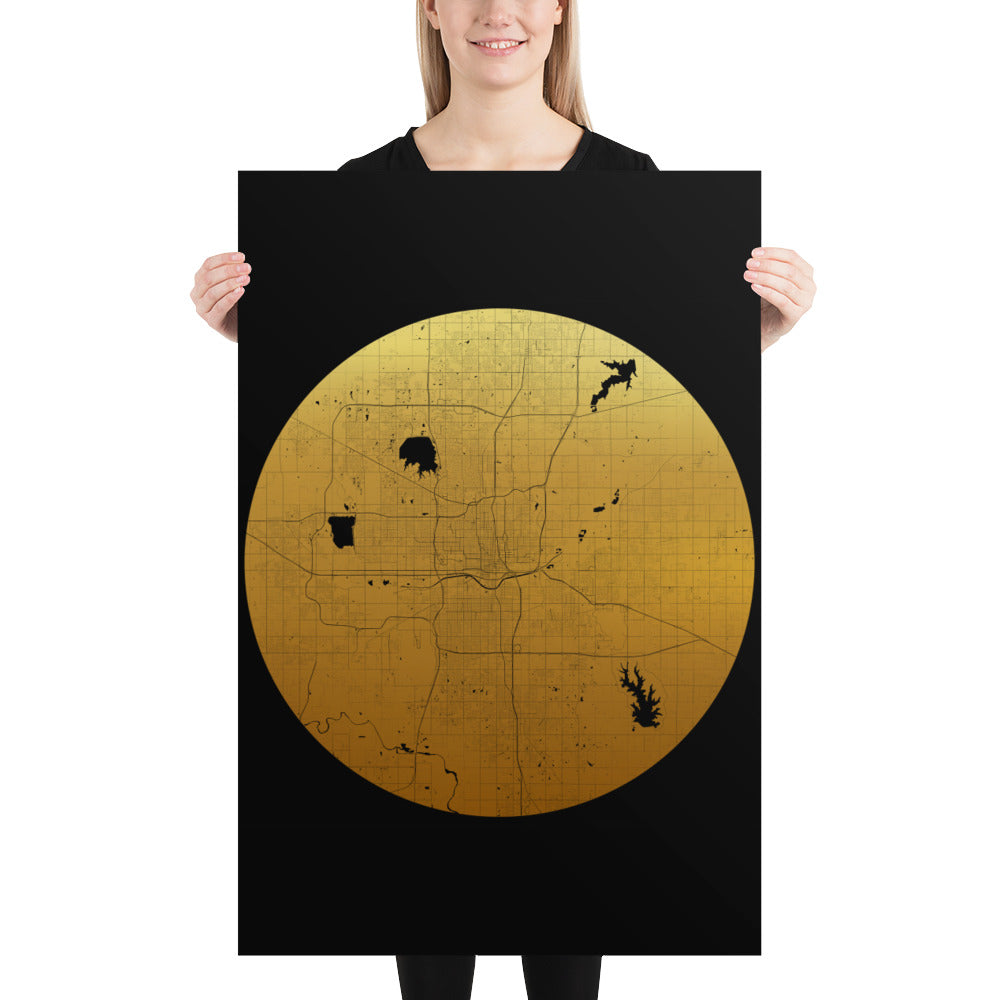 Oklahoma City Gold on Black Paper Map