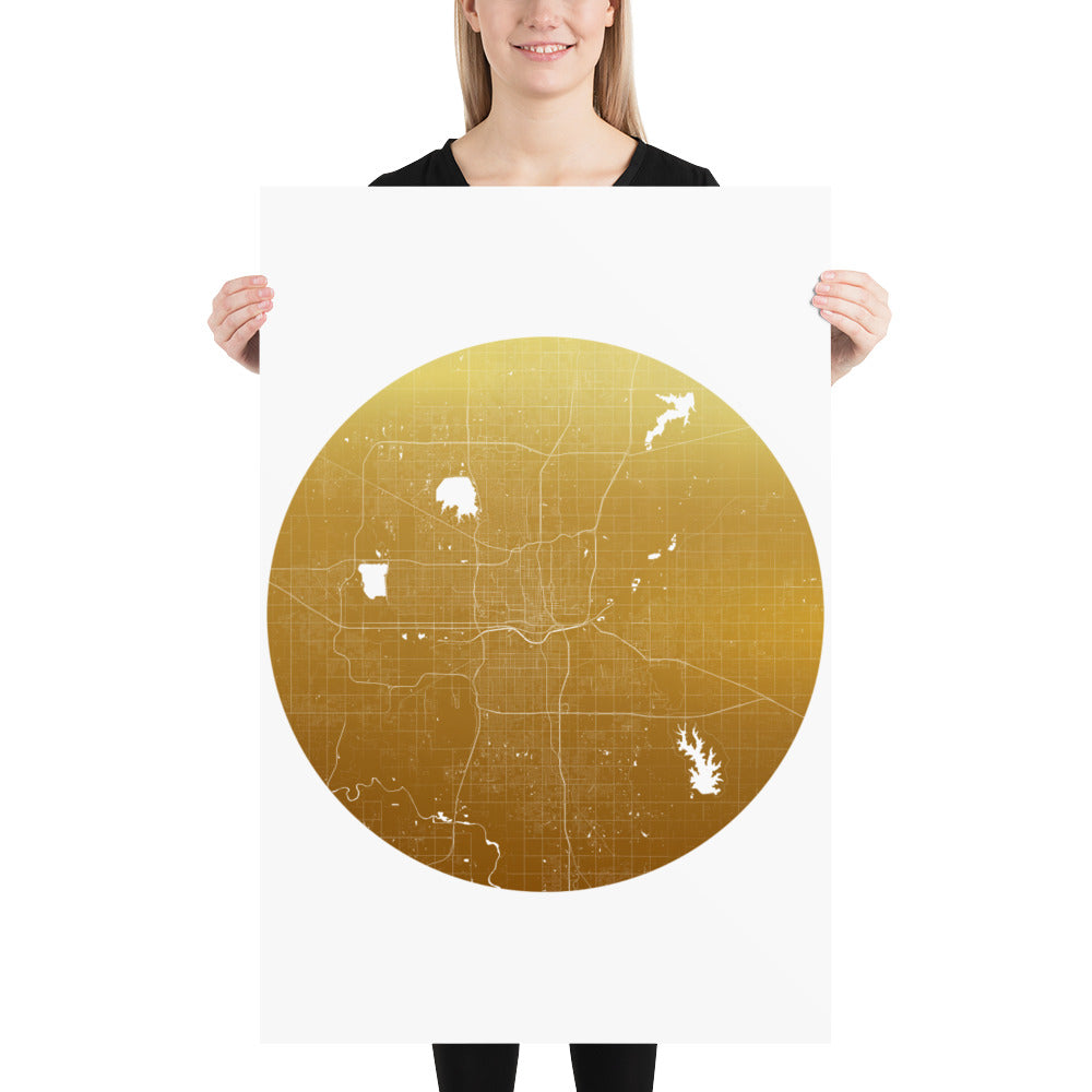 Oklahoma City Gold on White Paper Map