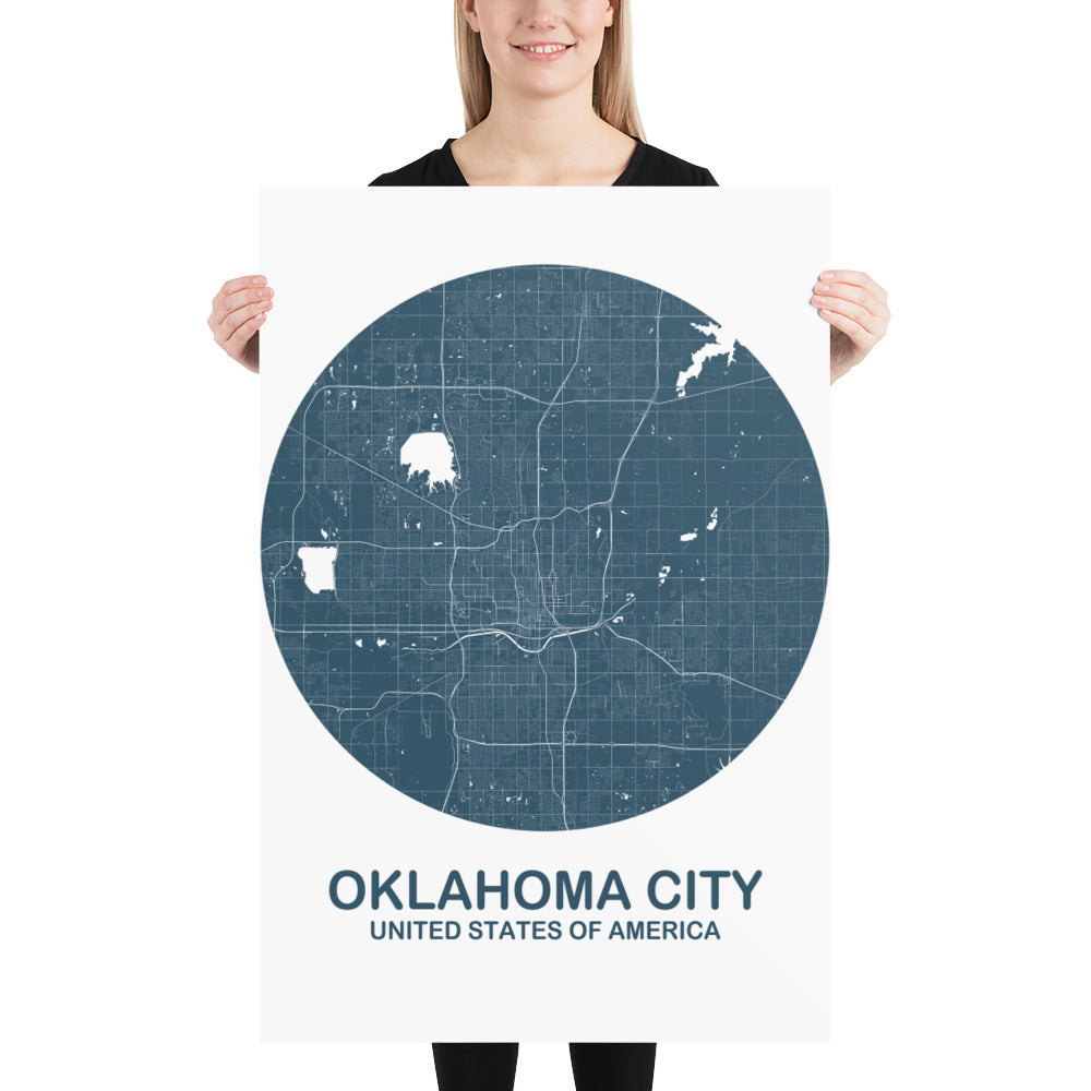 Oklahoma Circular Blue on White Paper Map