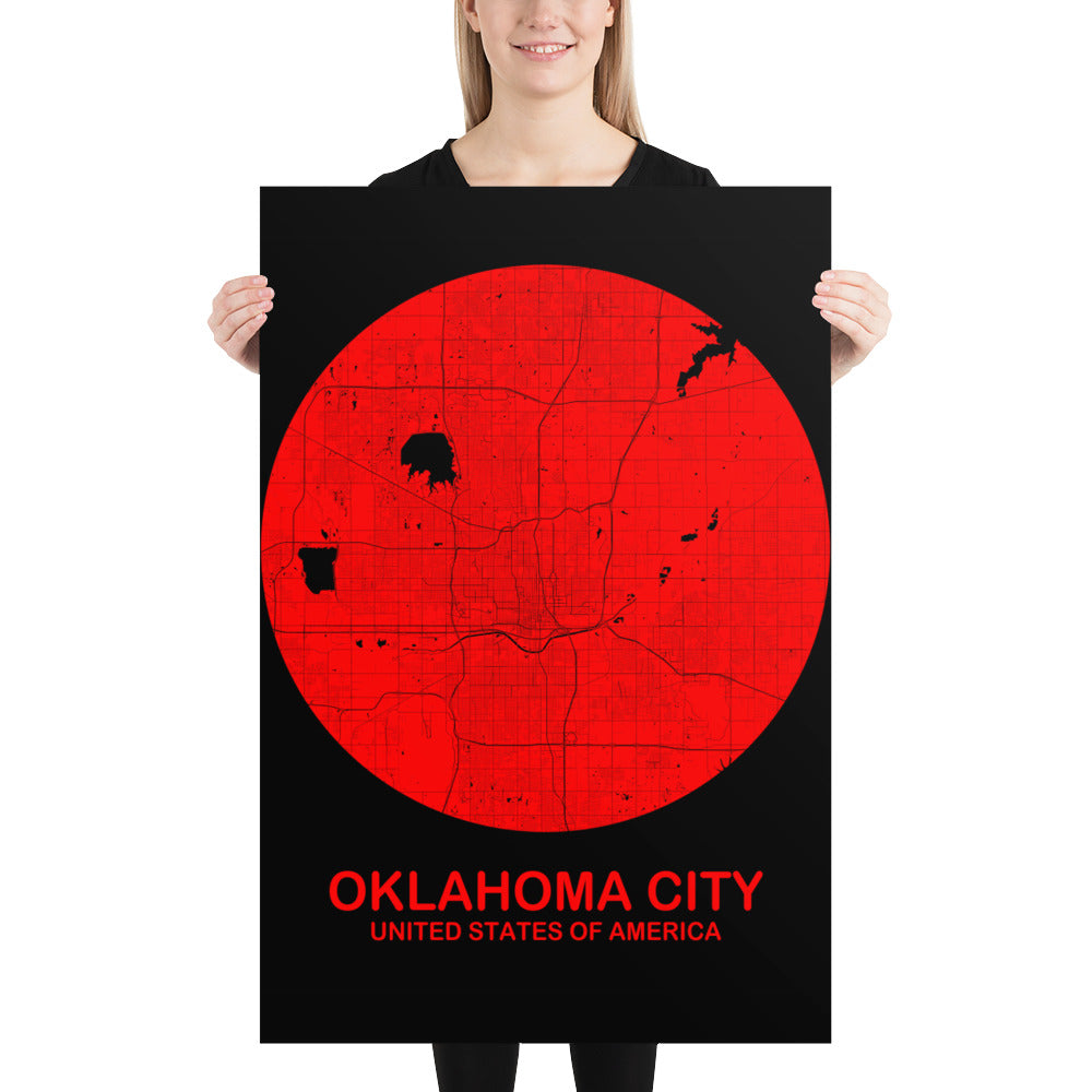 Oklahoma Circular Red on White Paper Map