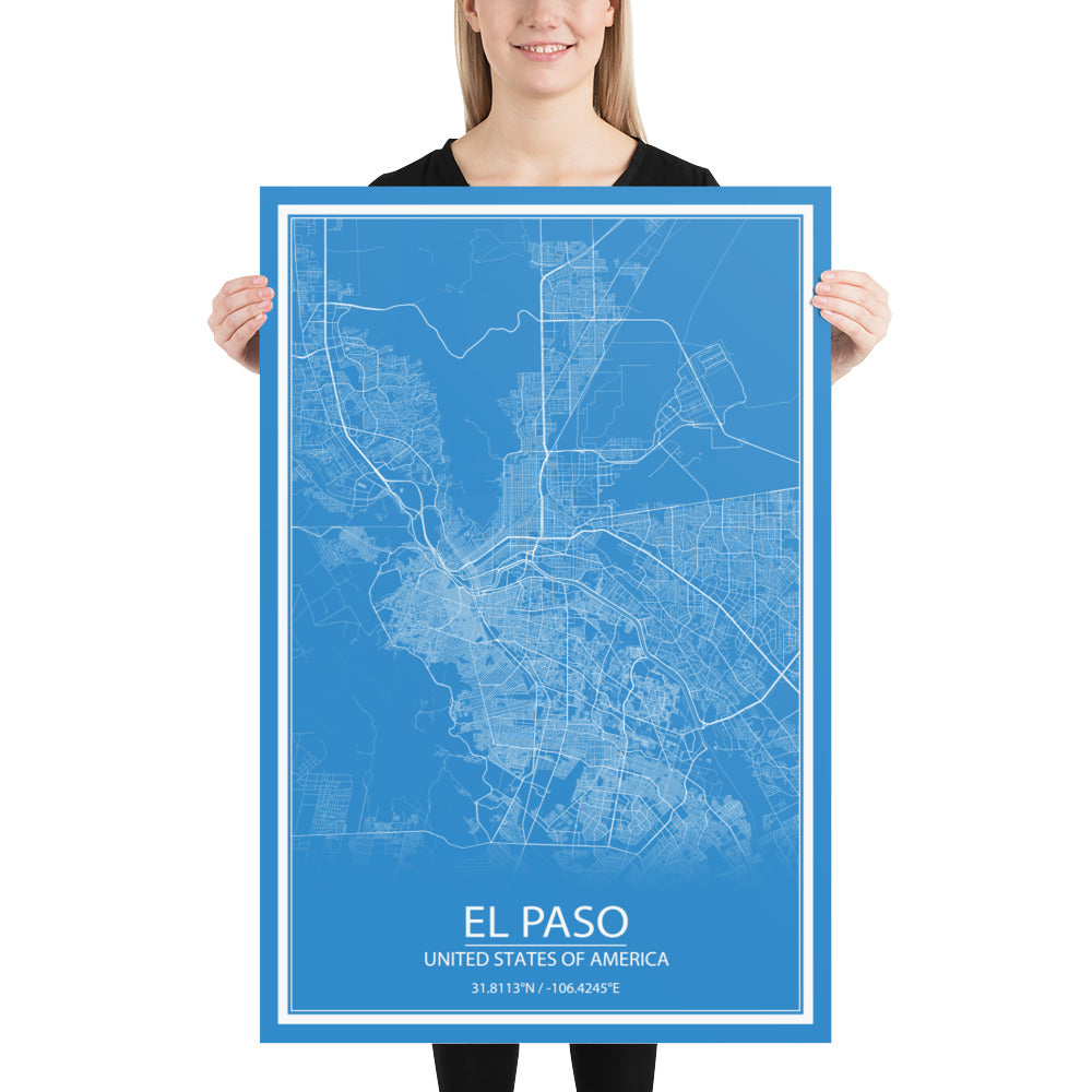 El Paso Blue and White Paper Map