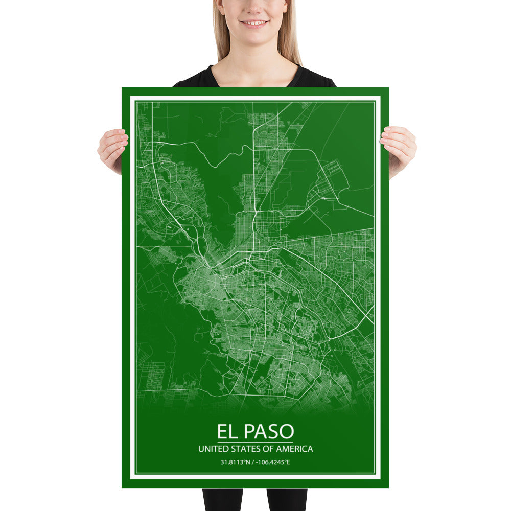 El Paso Green and White Paper Map