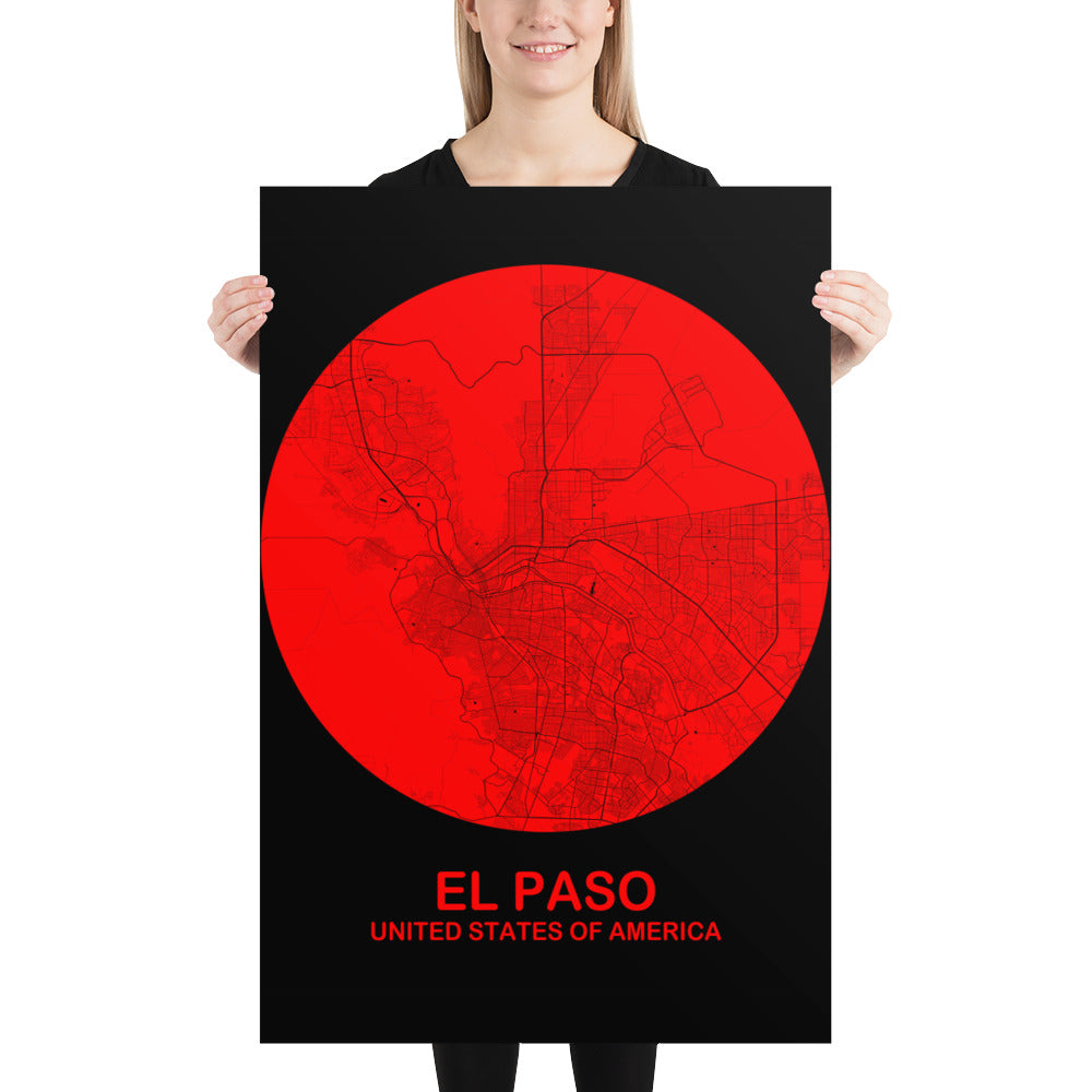 El Paso Circular Red Paper Map