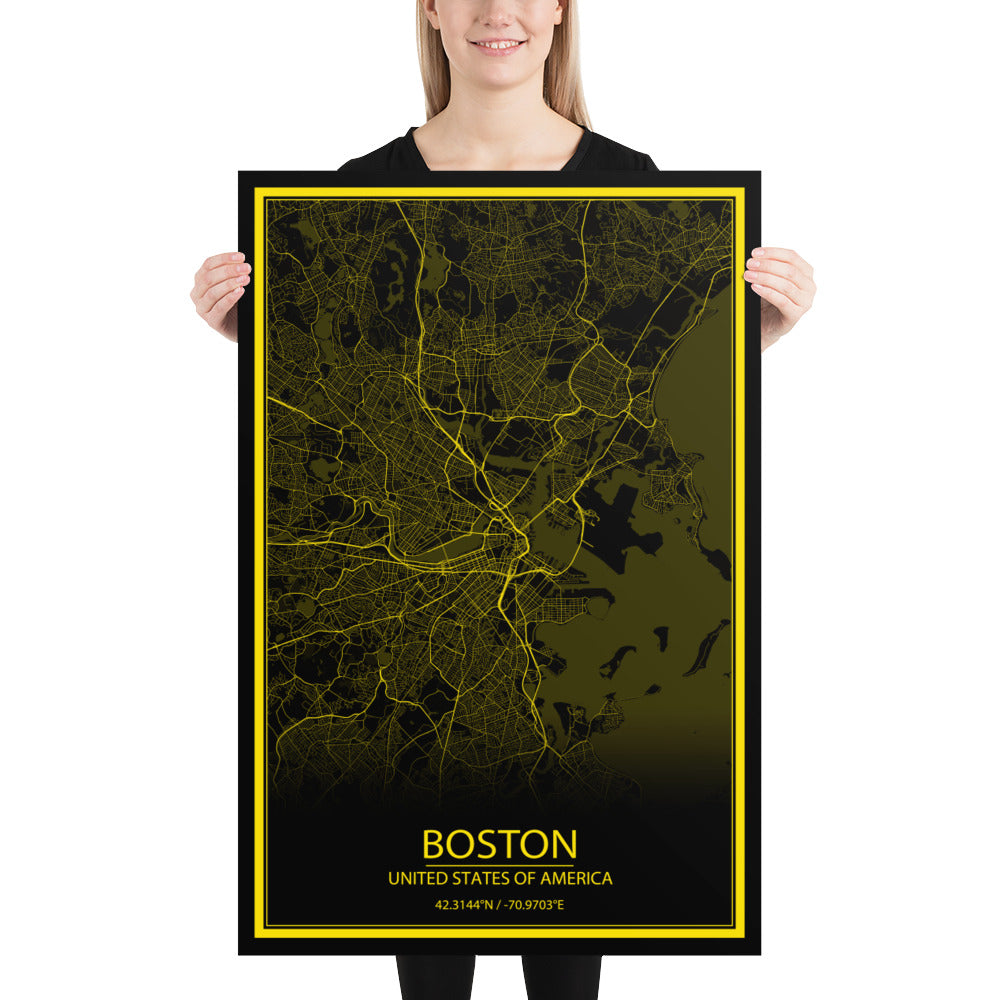 Boston Black and Yellow Paper Map