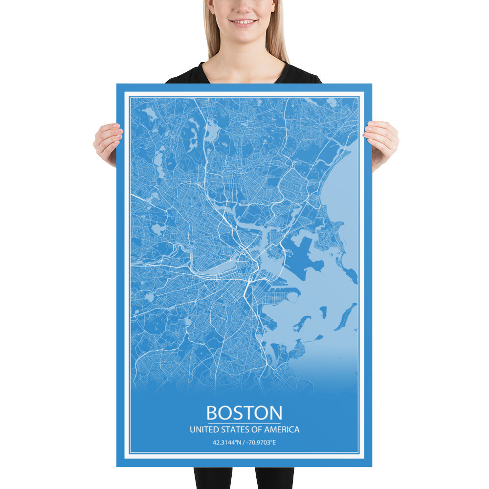 Boston Blue and White Paper Map