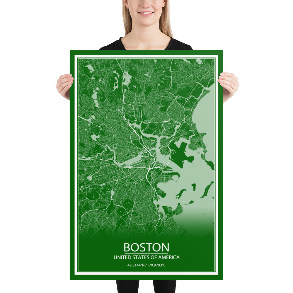 Boston Green and White Paper Map