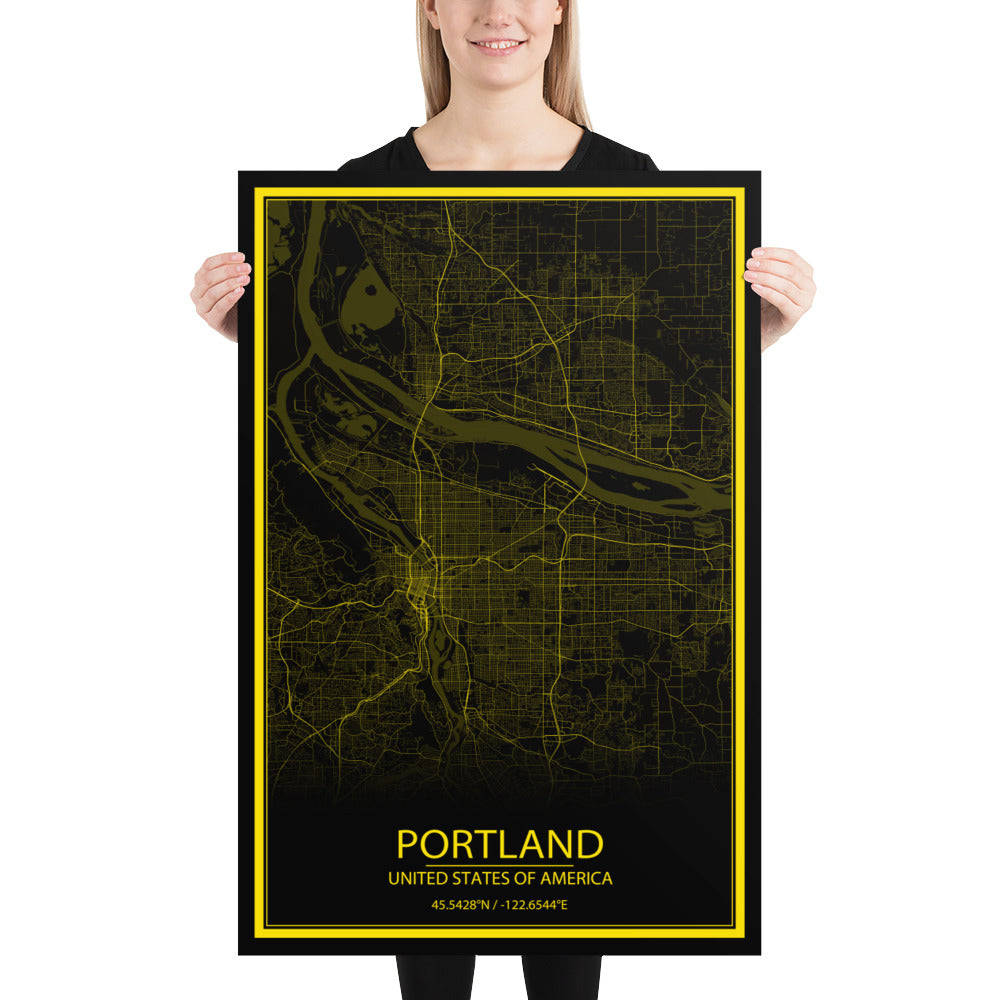 Portland Black and Yellow Paper Map