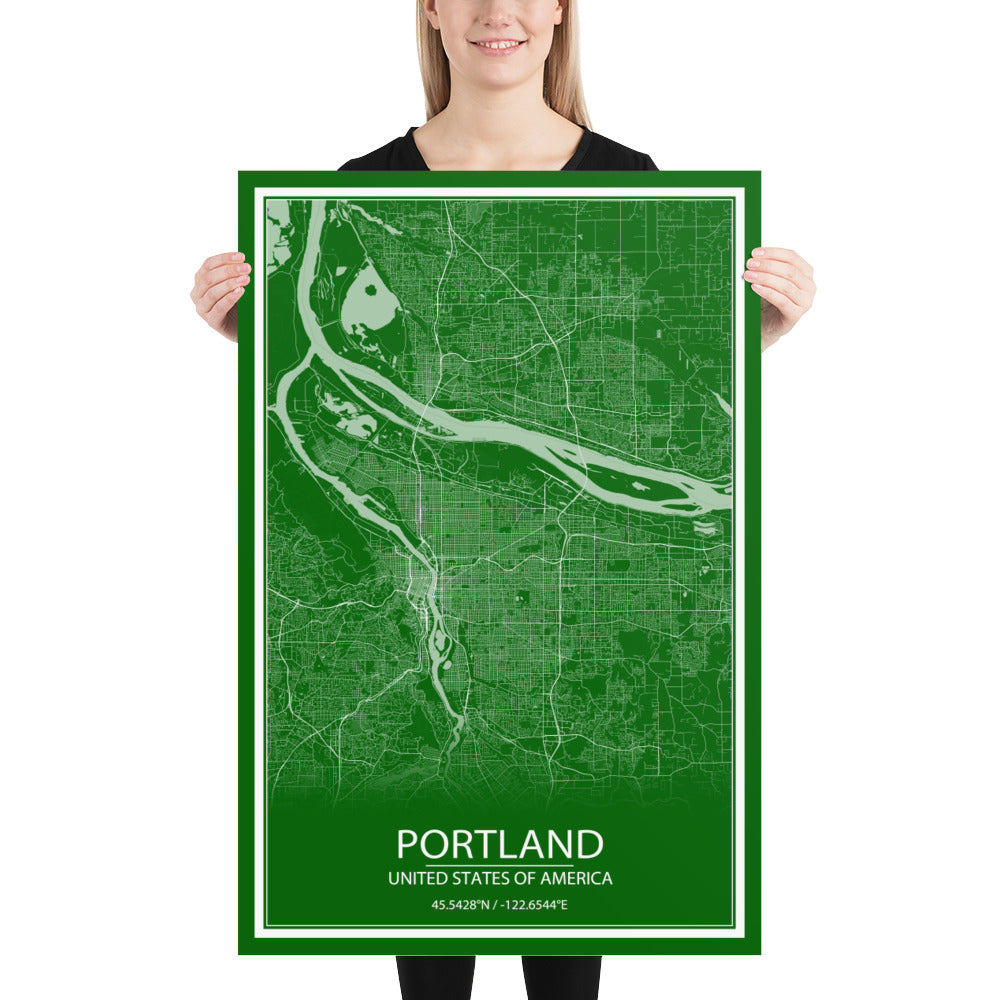 Portland Green and White Paper Map