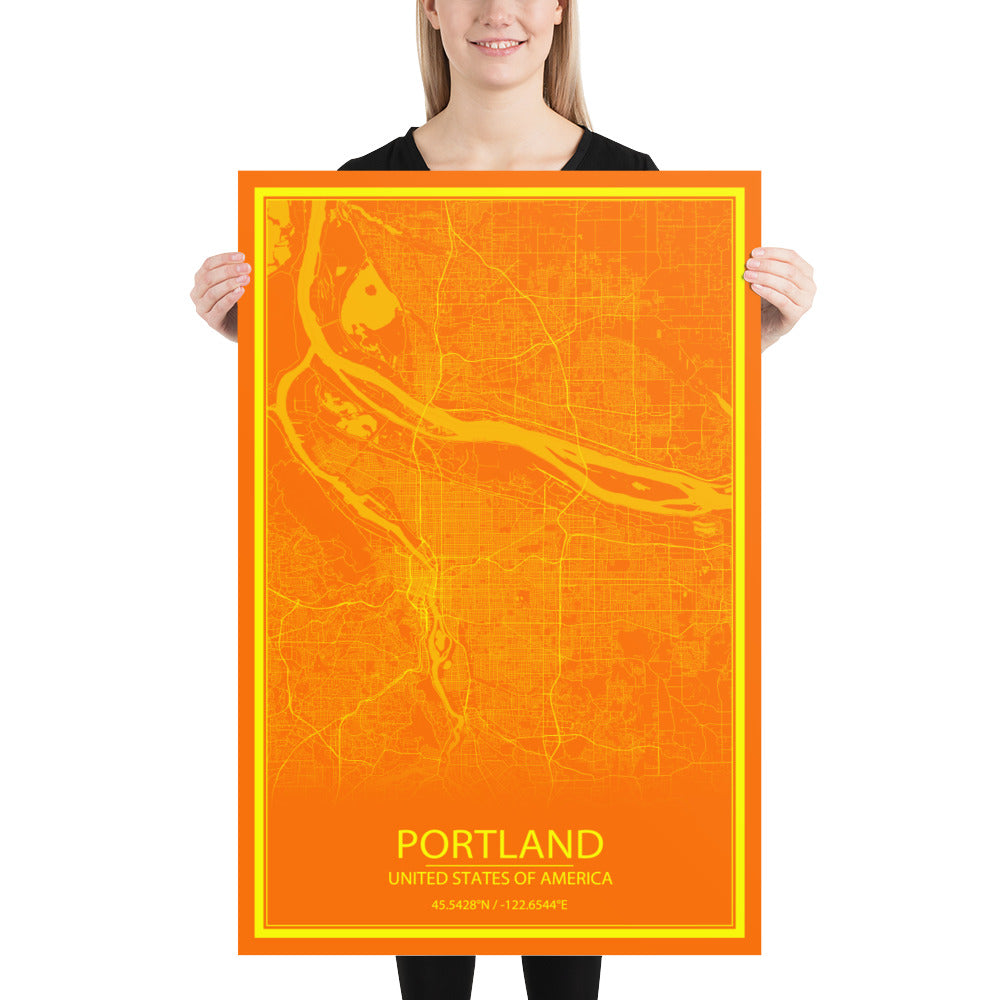 Portland Orange and Yellow Paper Map