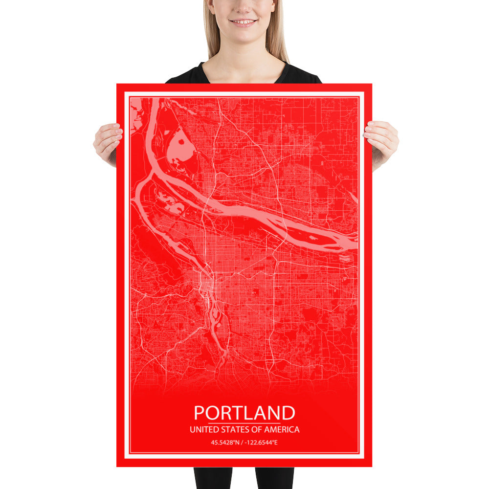 Portland Red and White Paper Map