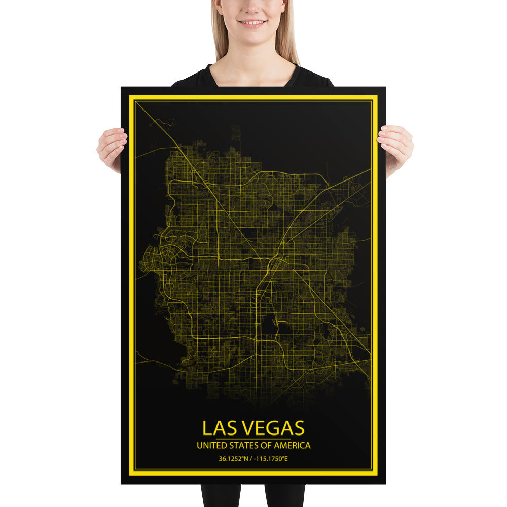 Las Vegas Black and Yellow Paper Map