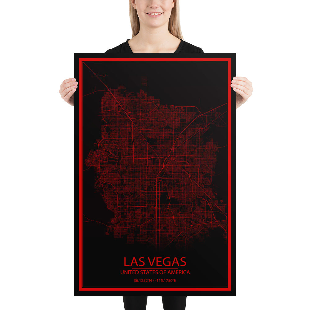 Las Vegas Black and Red Paper Map