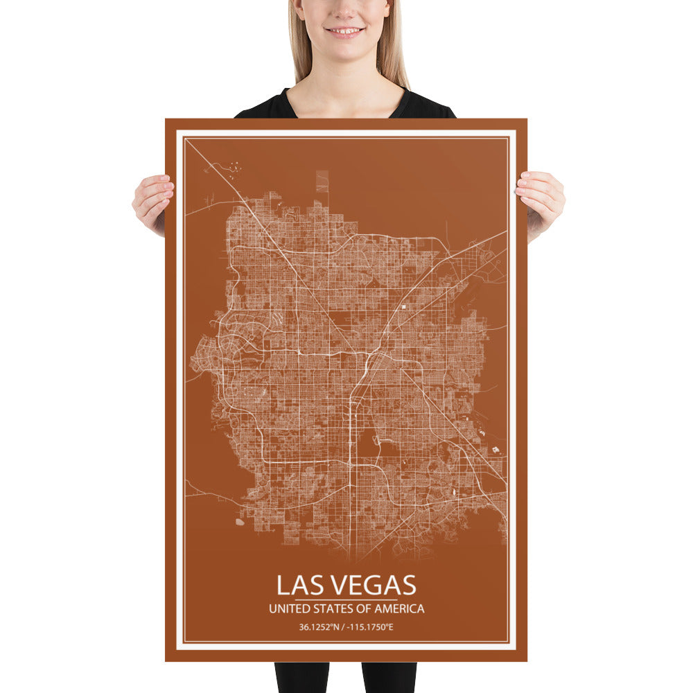 Las Vegas Brown and White Paper Map