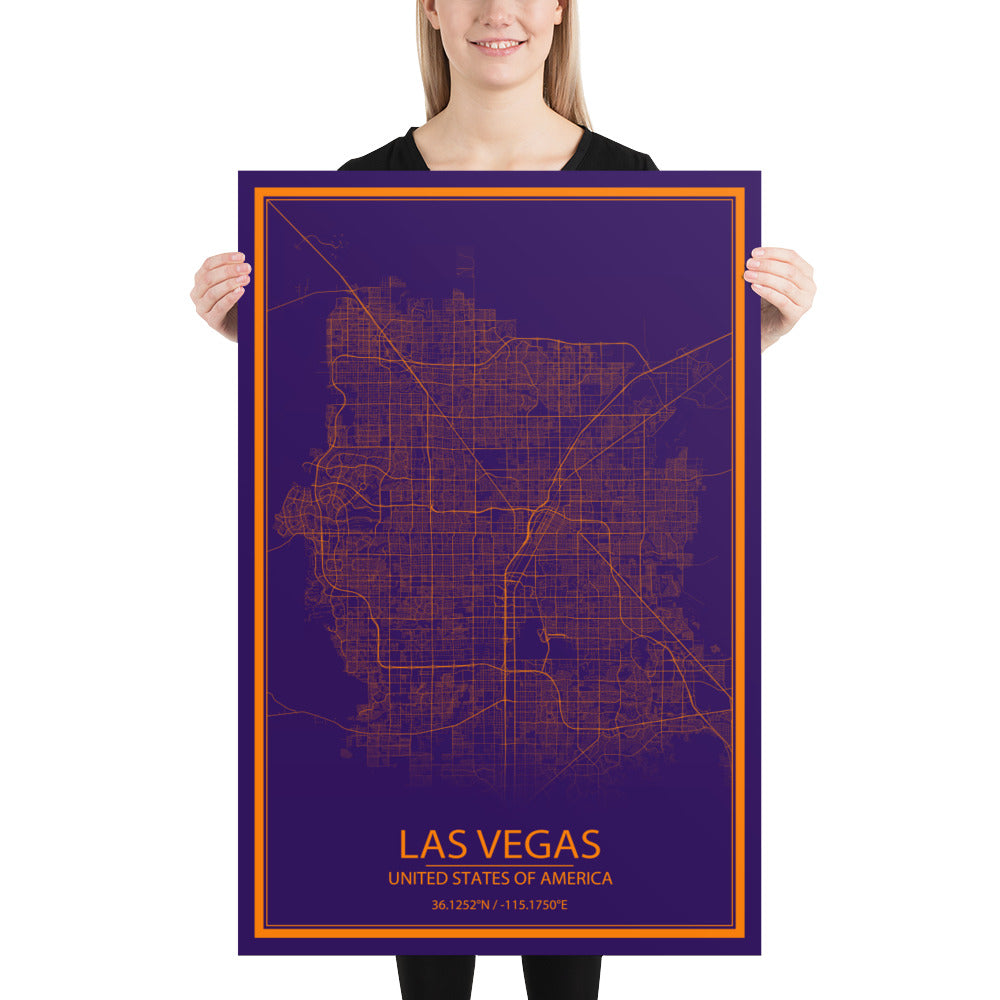 Las Vegas Purple and Orange Paper Map