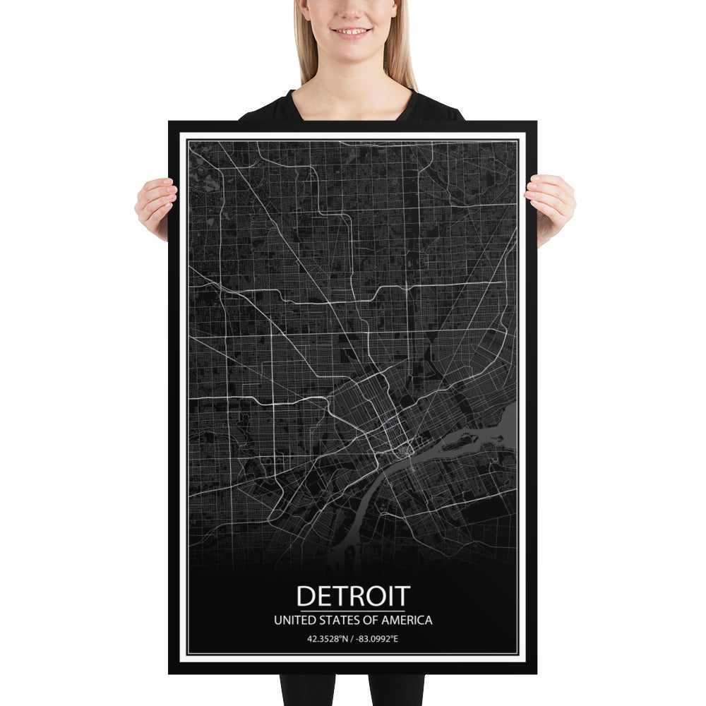 Detroit Black Paper Map