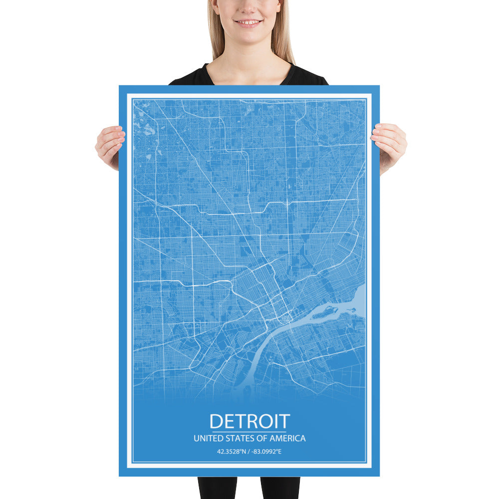 Detroit Blue and White Paper Map