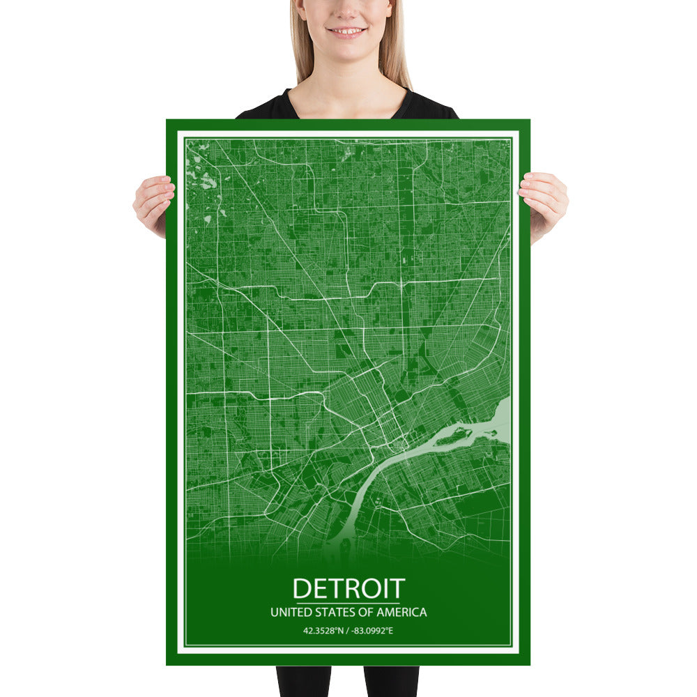 Detroit Green and White Paper Map