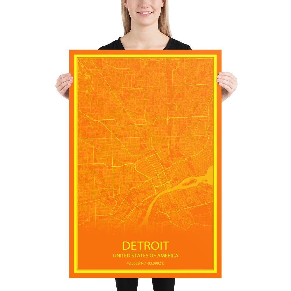 Detroit Orange and Yellow Paper Map