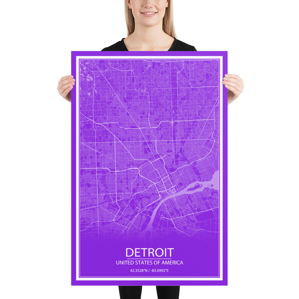 Detroit Purple and White Paper Map