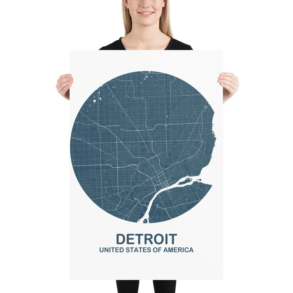 Detroit Circular Blue Paper Map