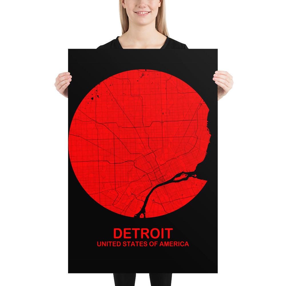 Detroit Circular Red Paper Map