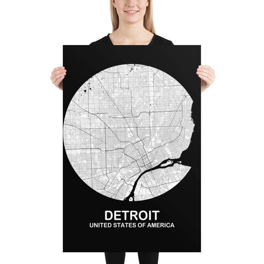 Detroit Circular White Paper Map