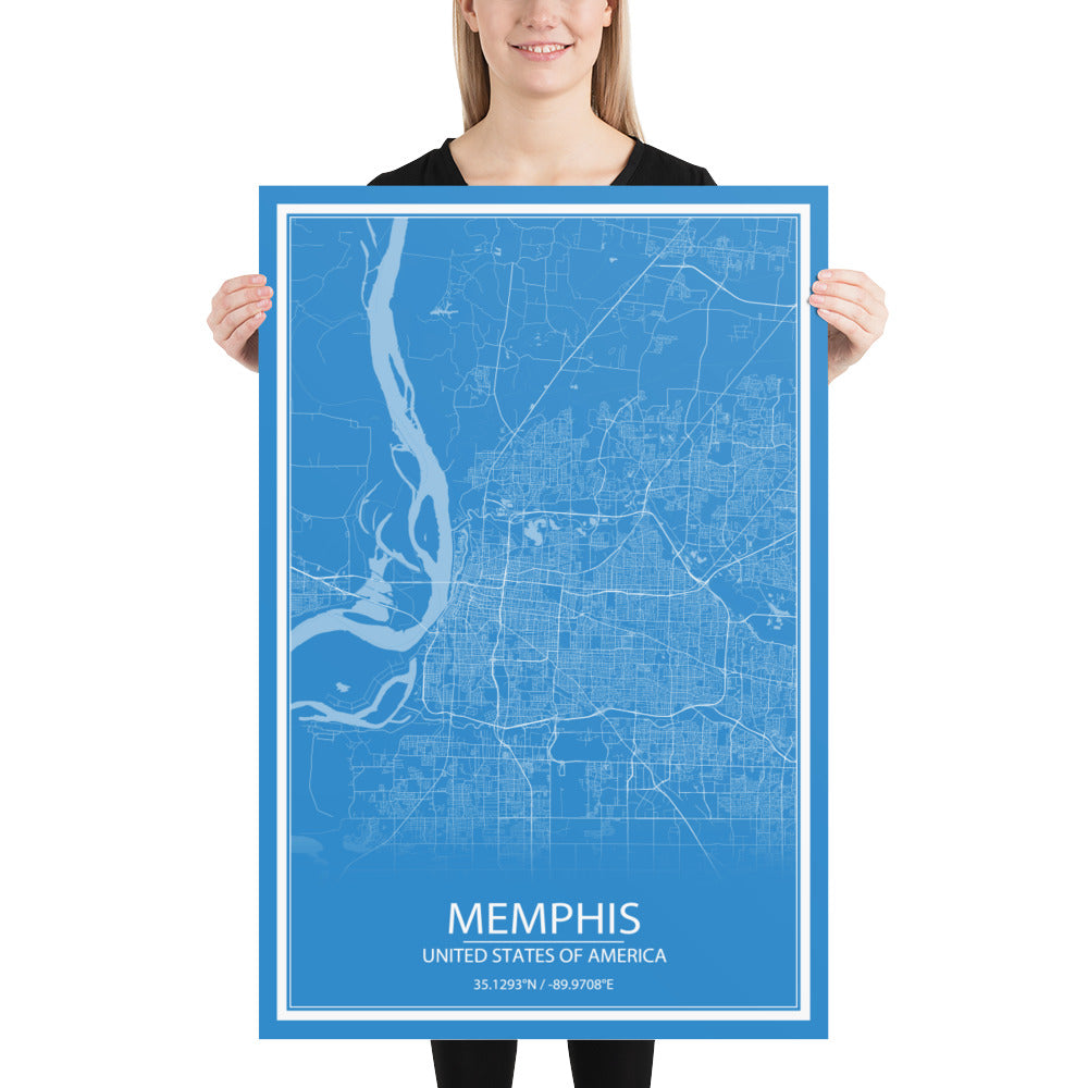 Memphis Blue and White Paper Map