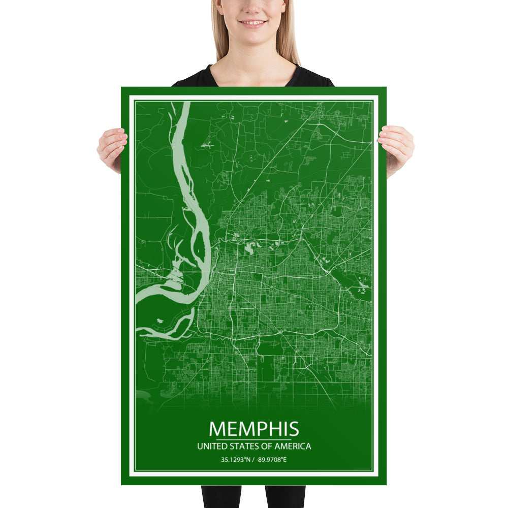 Memphis Green and White Paper Map