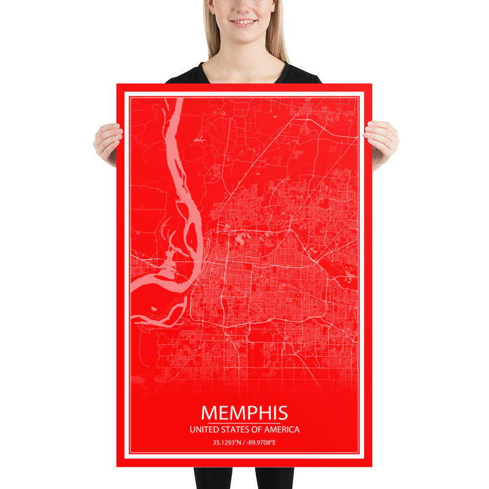 Memphis Red and White Paper Map