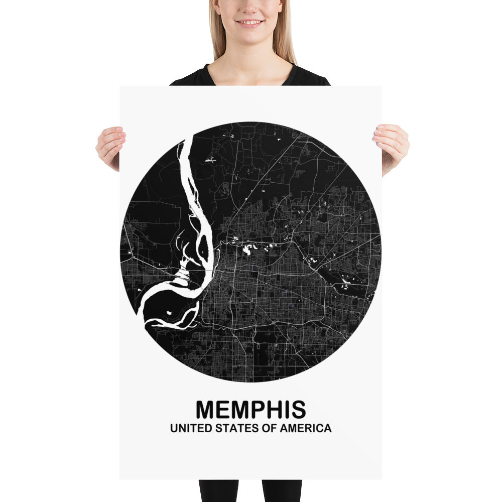 Memphis Circular Black Paper Map