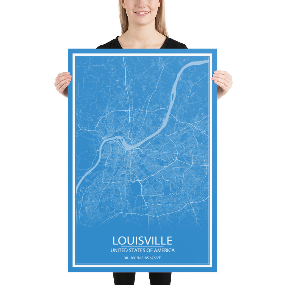 Louisville Blue and White Paper Map