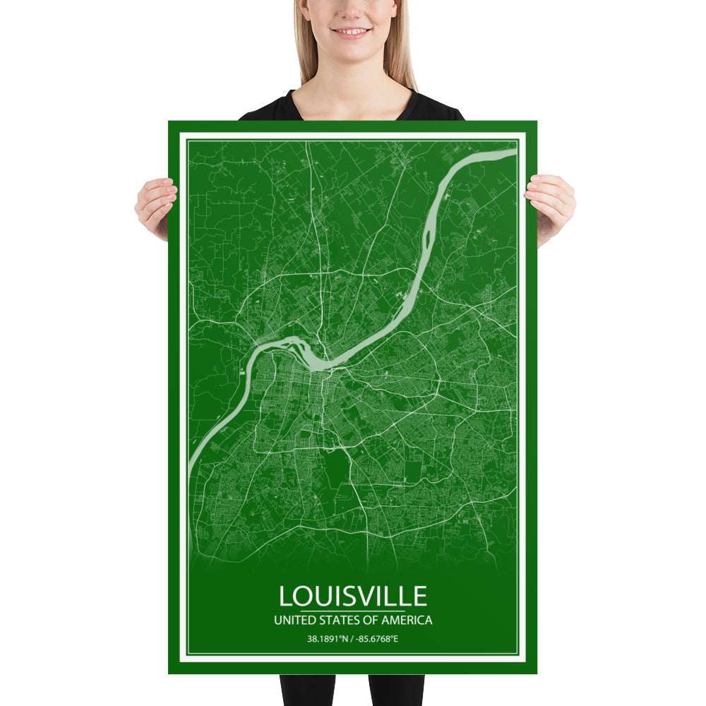 Louisville Green and White Paper Map