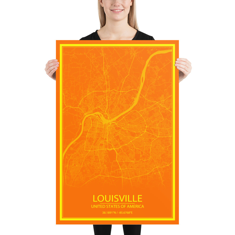 Louisville Orange and Yellow Paper Map