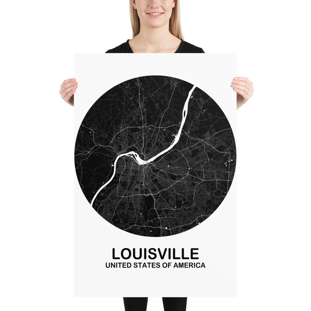 Louisville Circular Black Paper Map