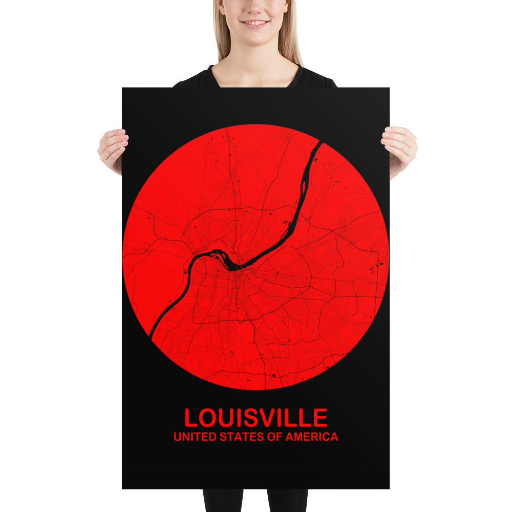 Louisville Circular Red Paper Map