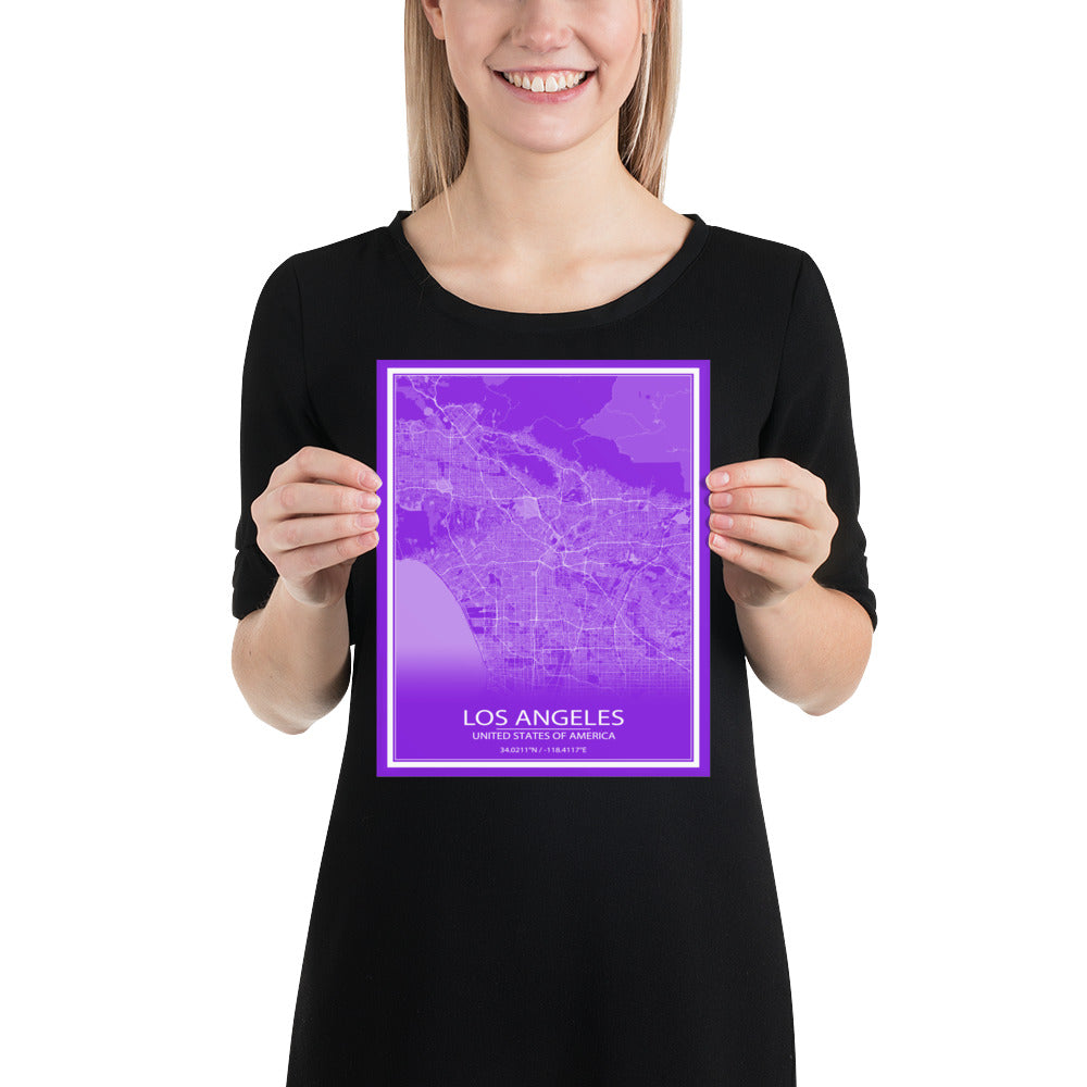 Los Angeles Purple and White Paper Map