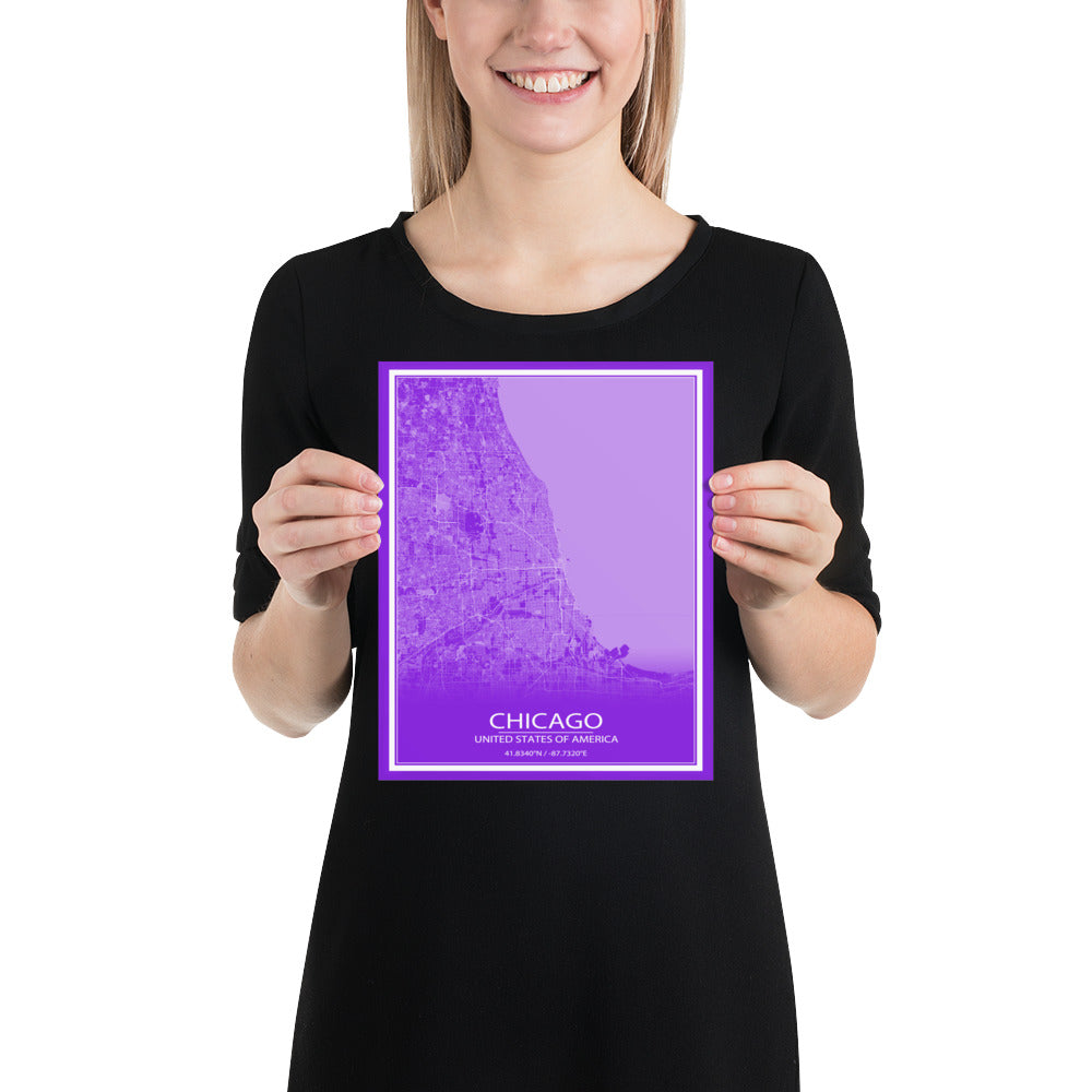 Chicago Purple and White Paper Map