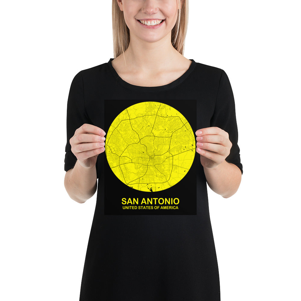 San Antonio Circular Yellow Paper Map