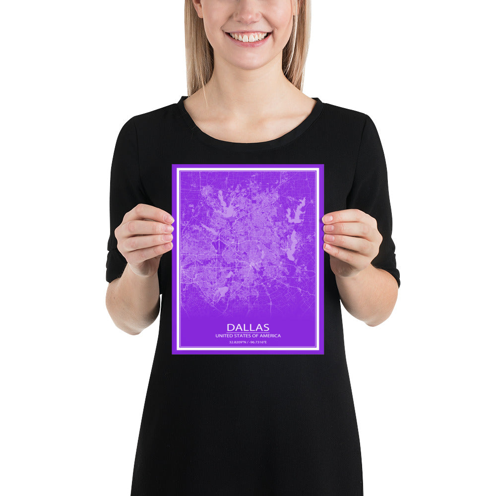 Dallas Purple and White Paper Map