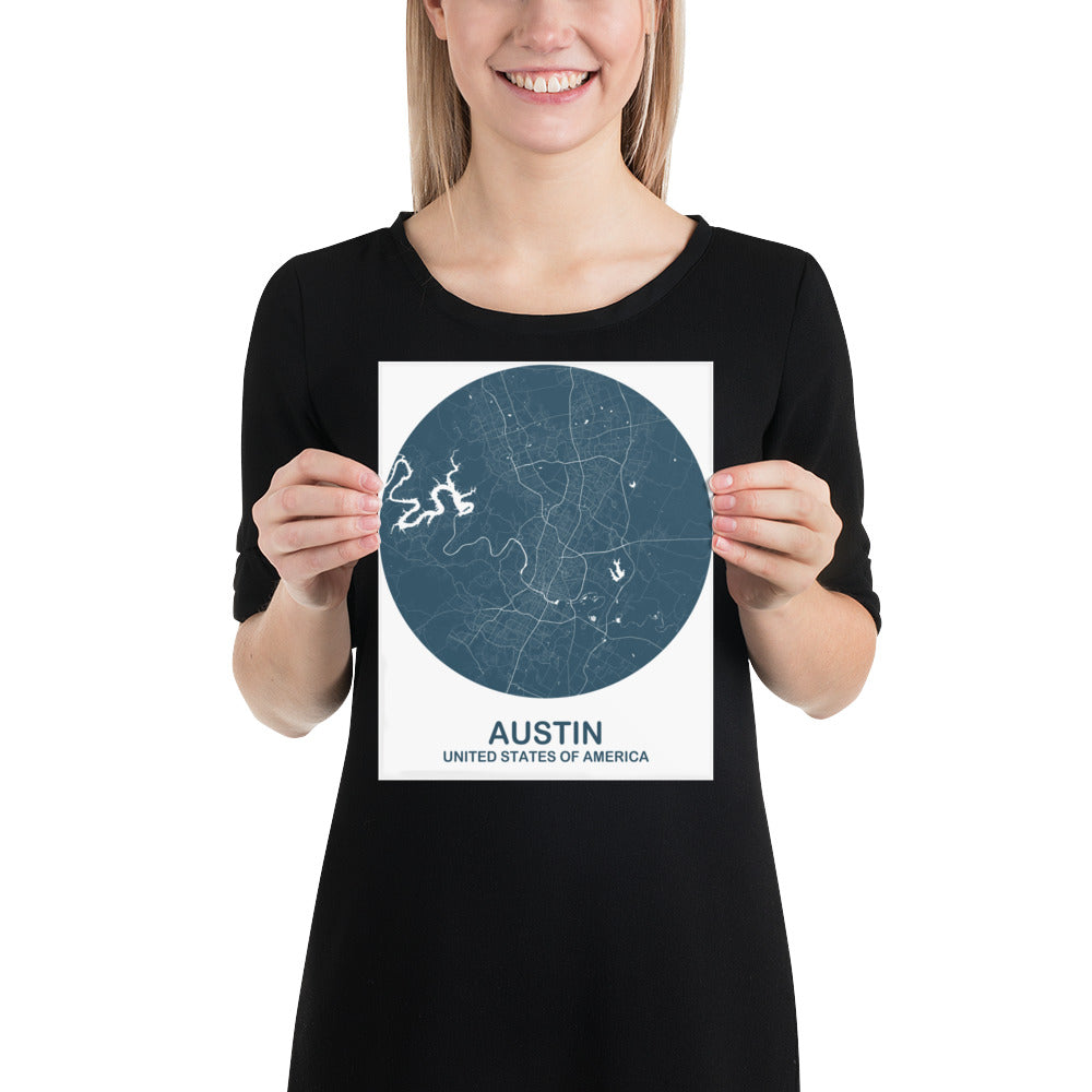 Austin Circular Blue Paper Map