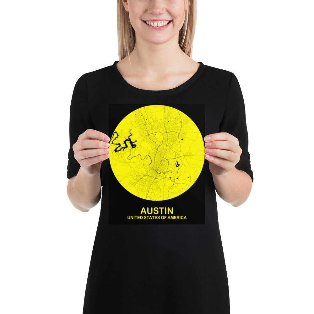 Austin Circular Yellow Paper Map