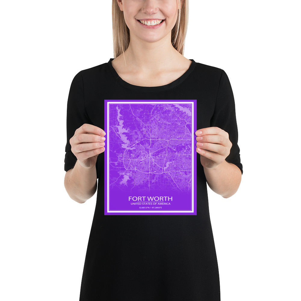 Fort Worth Purple and White Paper Map