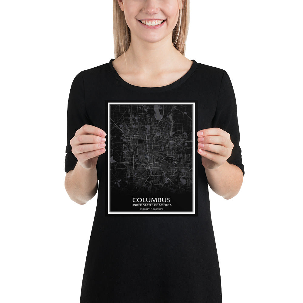 Columbus Black Paper Map