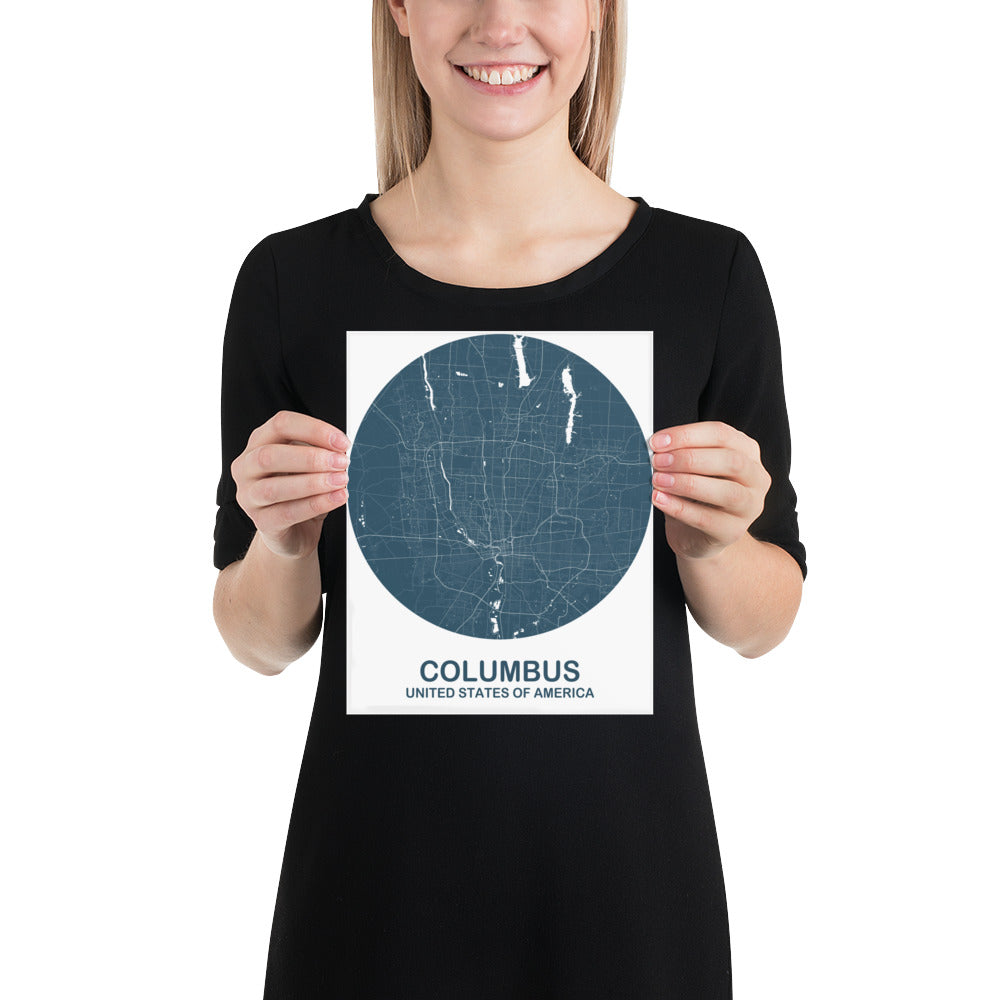 Columbus Circular Blue Paper Map