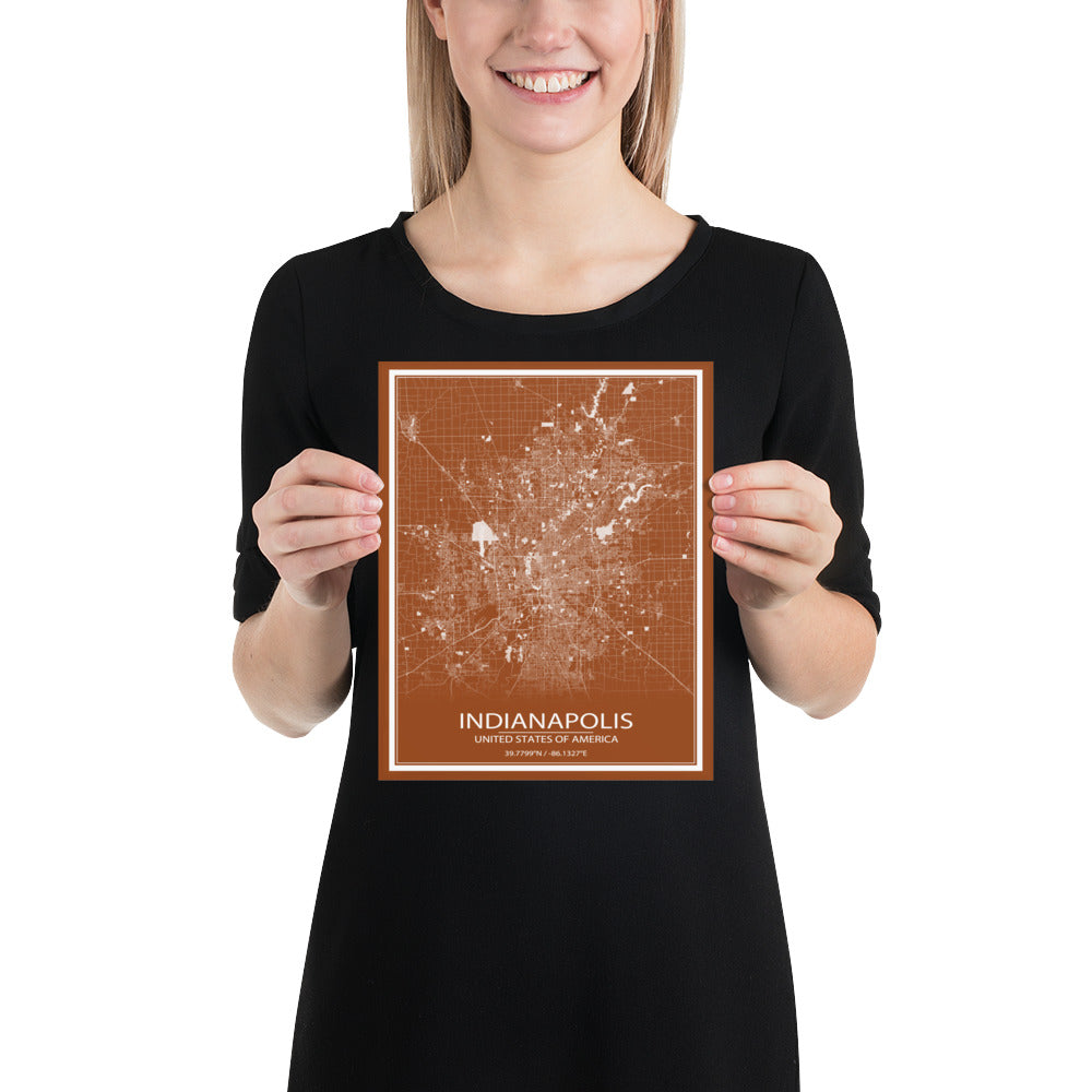 Indianapolis Brown and White Paper Map