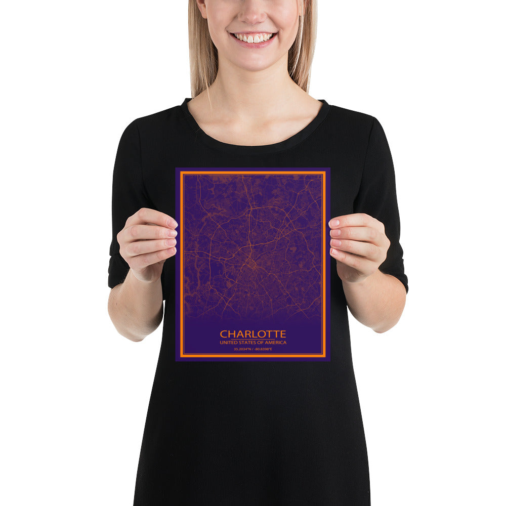 Charlotte Purple and Orange Paper Map